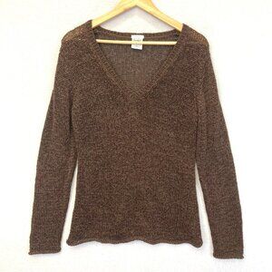 Vintage Y2K Old Navy Open Knit Pullover Sweater Womens Large Brown Beach Bonfire
